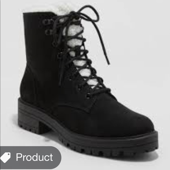 Universal Thread Shoes - Universal Thread Sherpa Black Lace Up Hiking Boots